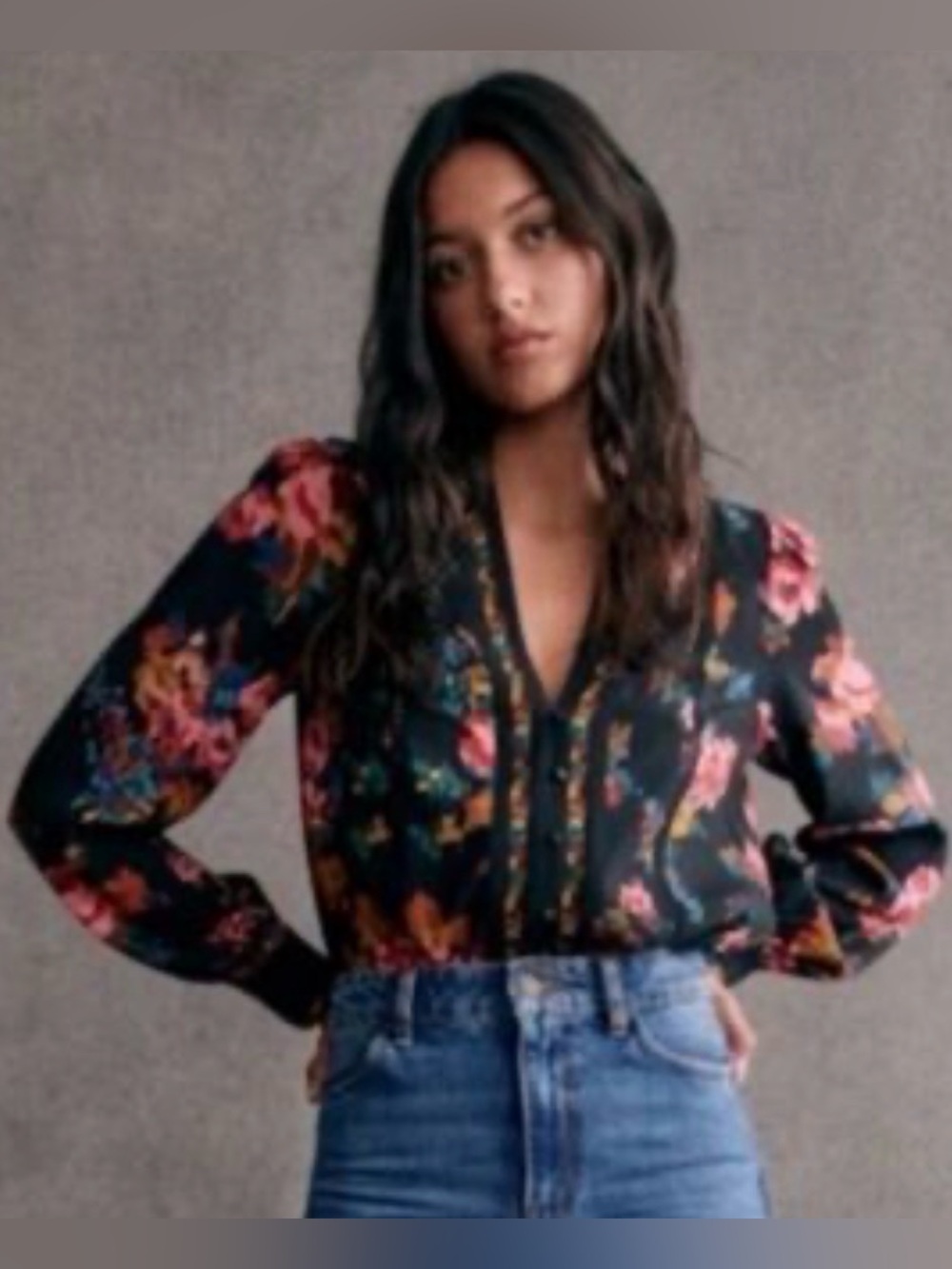 Sezane Floral Print V Neck Long Sleeve Blouse—GORGEOUS!! Like New! Boho! 34